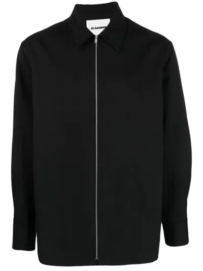 Jil Sander Long Sleeve Zip-fastening Shirt With Tailored Fit In Black