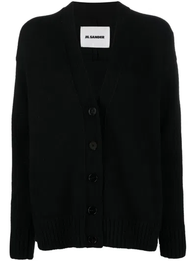 Jil Sander Long-sleeved Black Cashmere Cardigan