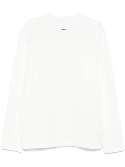 Jil Sander Long-sleeved Cotton Jersey T-shirt With Logo Detail In White