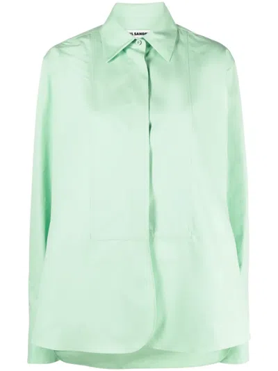 Jil Sander Long-sleeved Cotton Shirt In Green