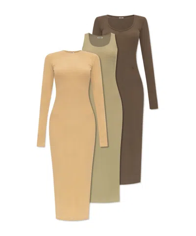 Jil Sander Long Sleeved Crewnecck 3-pack Dress In Nude