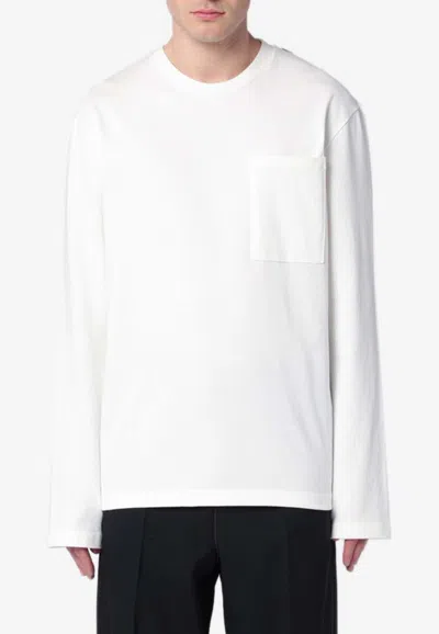 Jil Sander White Logo Flag Long Sleeve T-shirt In 100 Optic White