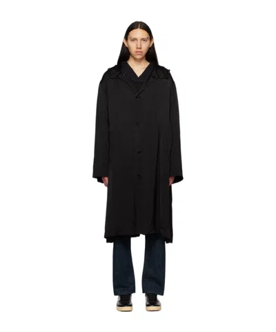 Jil Sander Long-sleeved Hooded Coat In Black