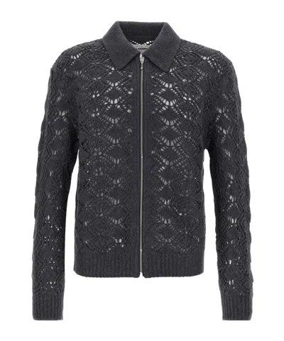 JIL SANDER JIL SANDER OPENWORK ZIPPED KNIT CARDIGAN