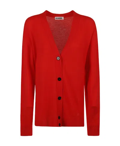 Jil Sander Long-sleeved Knitted Cardigan In Red