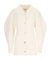 Jil Sander Long Ribbed Wool Cardigan In White