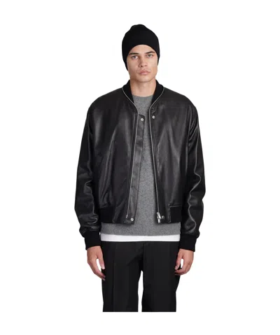 Jil Sander Long-sleeved Leather Jacket In Black