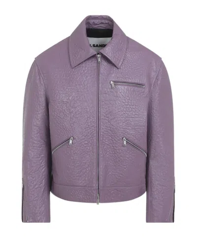 Jil Sander Long-sleeved Leather Jacket In Purple