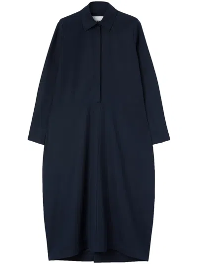 Jil Sander Long-sleeved Organic Cotton Shirtdress In Blue
