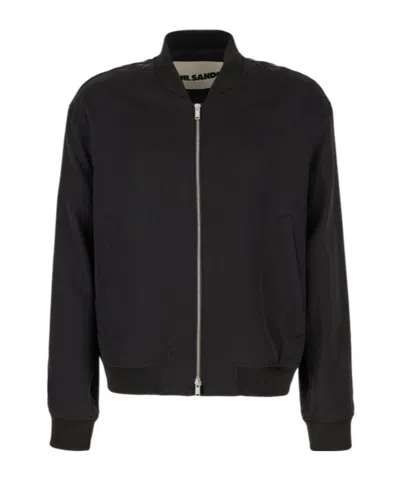 Jil Sander Blouson Wool Gabardine Bomber Jacket In Blue