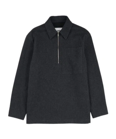 Jil Sander Long-sleeved Polo Shirt In Black