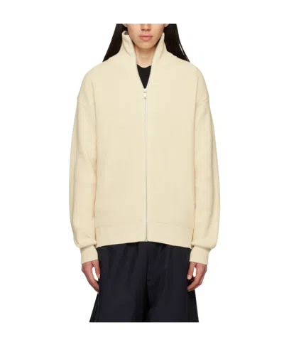 Jil Sander Long-sleeved Rib Cardigan In Nude