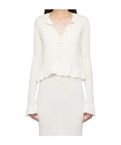 Jil Sander Long-sleeved Ruffled Cardigan In White
