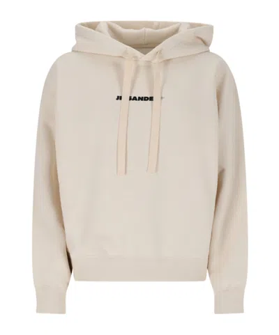 JIL SANDER JIL SANDER LONG SLEEVED LOGO-PRINT HOODIE