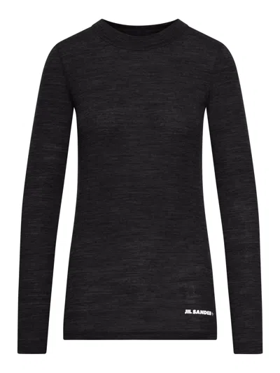 Jil Sander Long-sleeved T-shirt With Printed Logo In Black