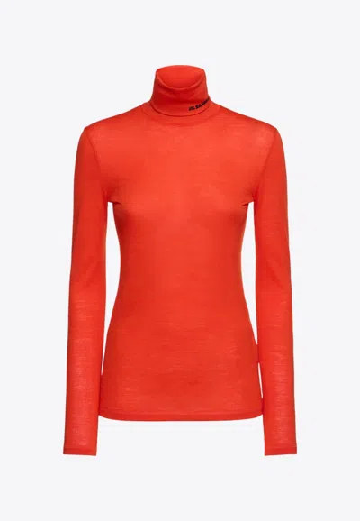 Jil Sander Long-sleeved Turtleneck T-shirt In Red