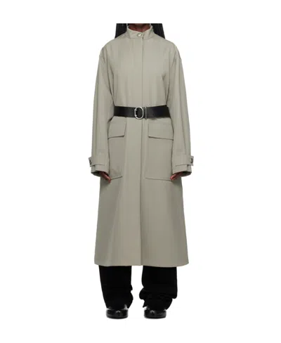 Jil Sander Green Belted Coat In 317 Slate Green