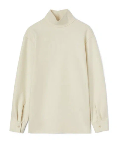 Jil Sander Long-sleeved Wool Top With High Neck In Chalk
