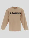 Jil Sander Long Sleeves Cotton T-shirt In Dark Sand
