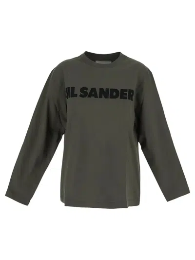 Jil Sander Long Sleeves Cotton T-shirt In Green