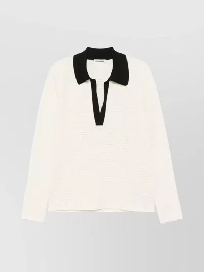 Jil Sander Long Sleeves Openwork Knit Sweater In Neutrals