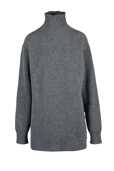 Jil Sander Long Sweater High Neck - Grey In Gray