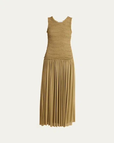 Jil Sander Long Textured Pleated Dress In Neutral