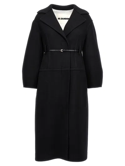 JIL SANDER LONG WOOL COAT COATS, TRENCH COATS BLACK