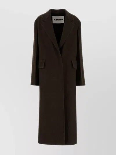 Jil Sander Long Wool Coat Featuring Flap Pockets In Brown