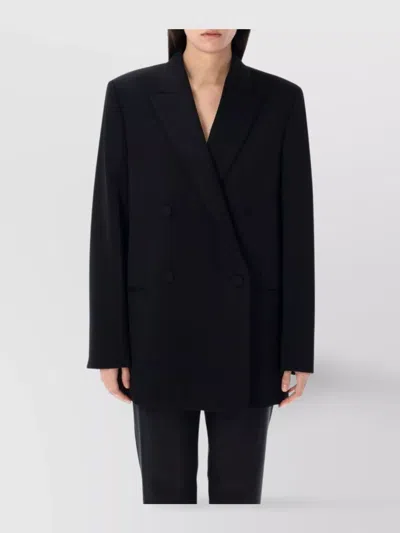 Jil Sander Longline Double Breast Wool Jacket In Black
