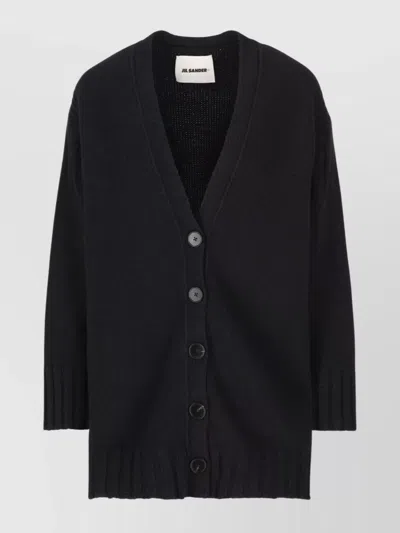 JIL SANDER LONGLINE V-NECK RIBBED CARDIGAN
