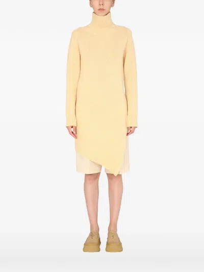 Jil Sander Long Asymmetric Polo Neck Sweater In Yellow
