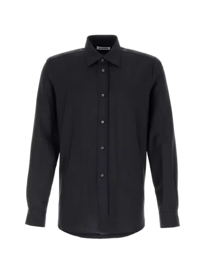 Jil Sander Wool Blend Shirt Long Sleeves Collar In Black