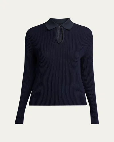 Jil Sander Long-sleeve Button-keyhole Polo Shirt In Black