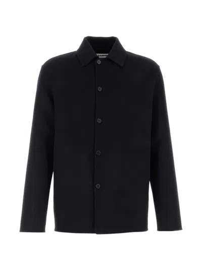 Jil Sander Wool Blend Shirt Jacket Long Sleeves Collar In Blue