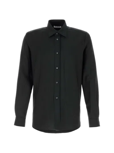 Jil Sander Wool Blend Shirt Long Sleeves Collar In Black