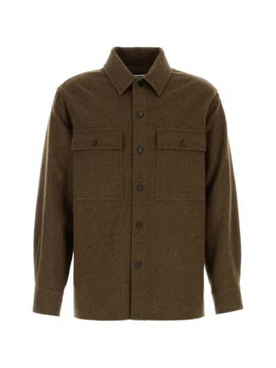 Jil Sander Wool Shirt Jacket Chest Pockets Long Sleeves In Brown