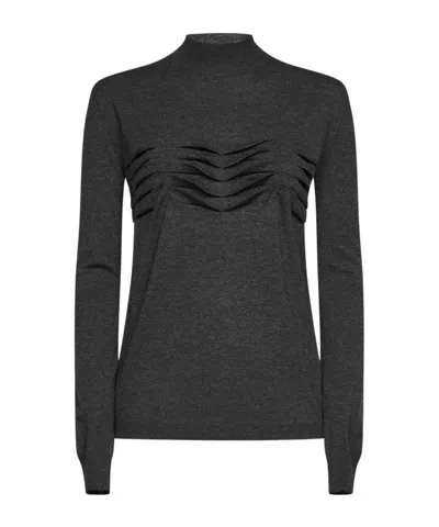 Jil Sander Anthracite Wool And Cashmere Knit Sweater With Pleats Detail In Gray