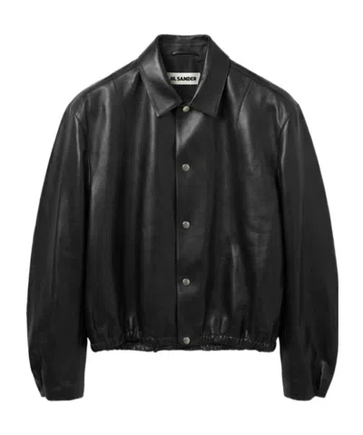 Jil Sander Elasticated-hem Leather Jacket In Black