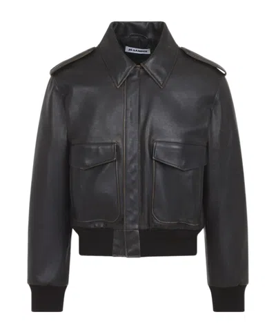 Jil Sander Long-sleeve Leather Jacket With A Shirt Collar In Black