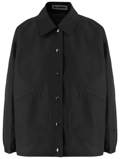 Jil Sander Long-sleeve Nylon Jacket With Classic Collar In Black