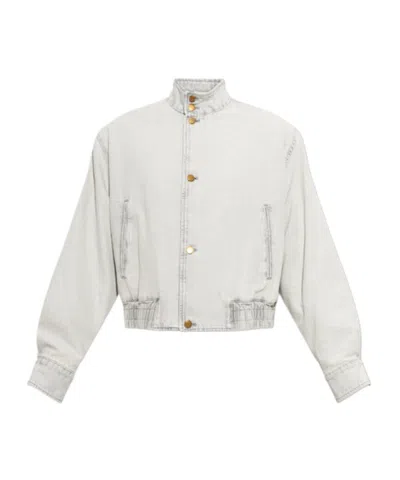 Jil Sander Insulated Denim Jacket With Stand Collar In Gray
