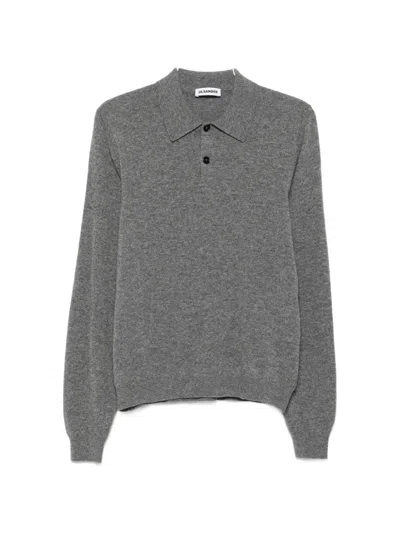 Jil Sander Long-sleeve Wool Polo Shirt In Gray