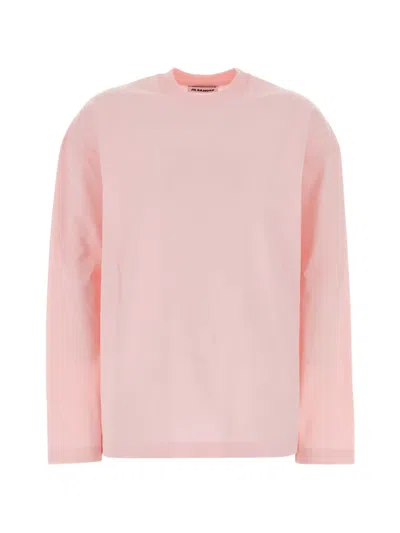 Jil Sander Dropped-shoulder Cotton Crewneck Jumper With Elasticated Hem In Pink