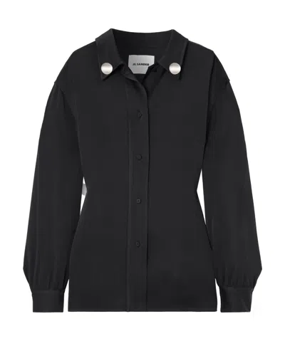 Jil Sander Long-sleeved Satin Shirt In Black
