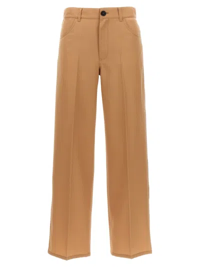 Jil Sander High Waist Wide Leg Trousers With Pockets In Beige
