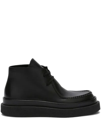 Jil Sander Low Leather Boots In Black