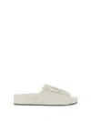 Jil Sander Flat Ruched Leather Sandals In White