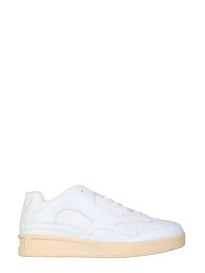 Jil Sander White Leather And Fabric Sneakers In Neutral