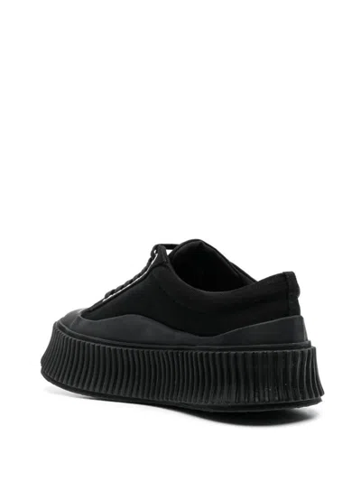 JIL SANDER LOW-TOP BLACK LEATHER TRAINERS WITH RIDGED SOLE